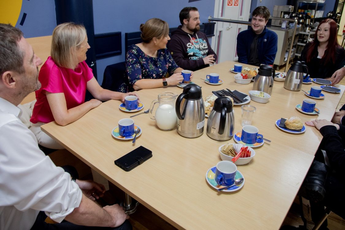 Moria Doherty and Grainne Samms meet students on HE enrolment day.